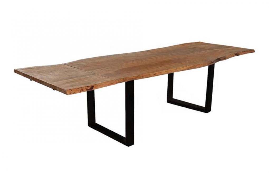  Esstisch Baumkante Akazie stone 180 (280) x 90 mit Ansteckplatten BARCELONA itemprop=