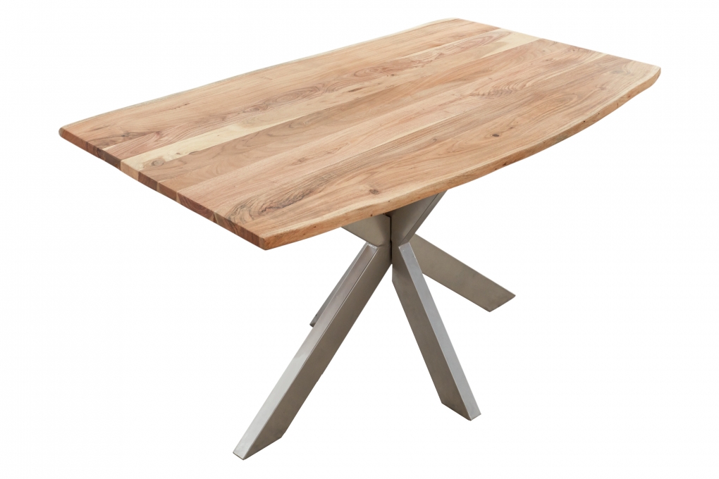 Esstisch Baumkante massiv Akazie natur 180 x 90 cm Spider-Gestell silber Kalea itemprop=
