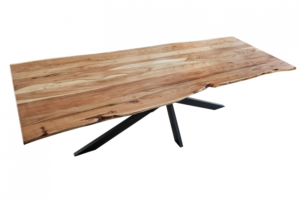 Esstisch Baumkante massiv Akazie natur 220 x 100 cm Spider-Gestell schwarz Kalea itemprop=