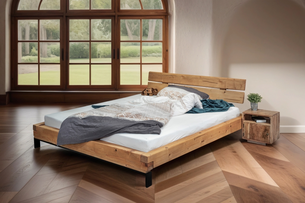 Balkenbett Massivholzbett 140x200 cm Fichte Feliz itemprop=