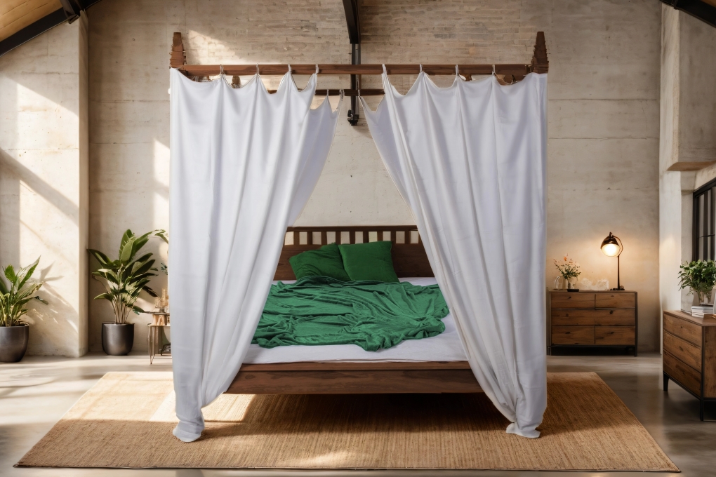 Himmelbett 180x200 cm Massivholzbett Akazie nougat Zoe itemprop=