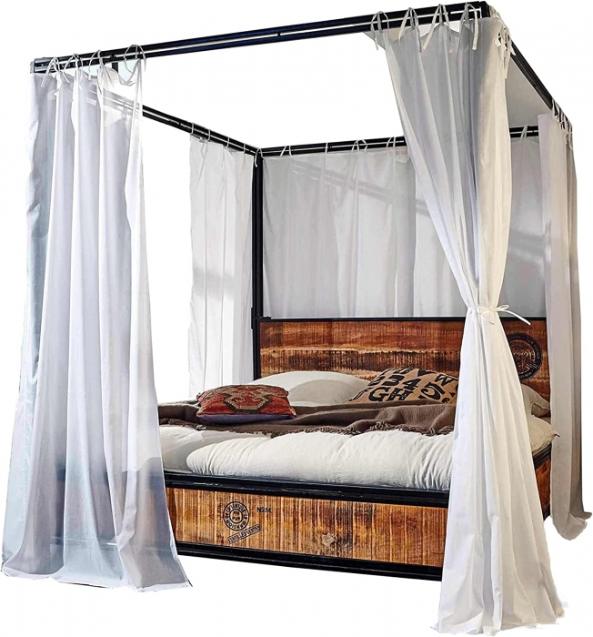 Himmelbett 140x200 cm Mangoholzbett natur inkl. Vorhang Ira itemprop=