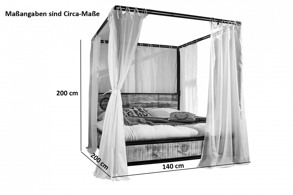 Himmelbett 140x200 cm Mangoholzbett natur inkl. Vorhang Ira itemprop=