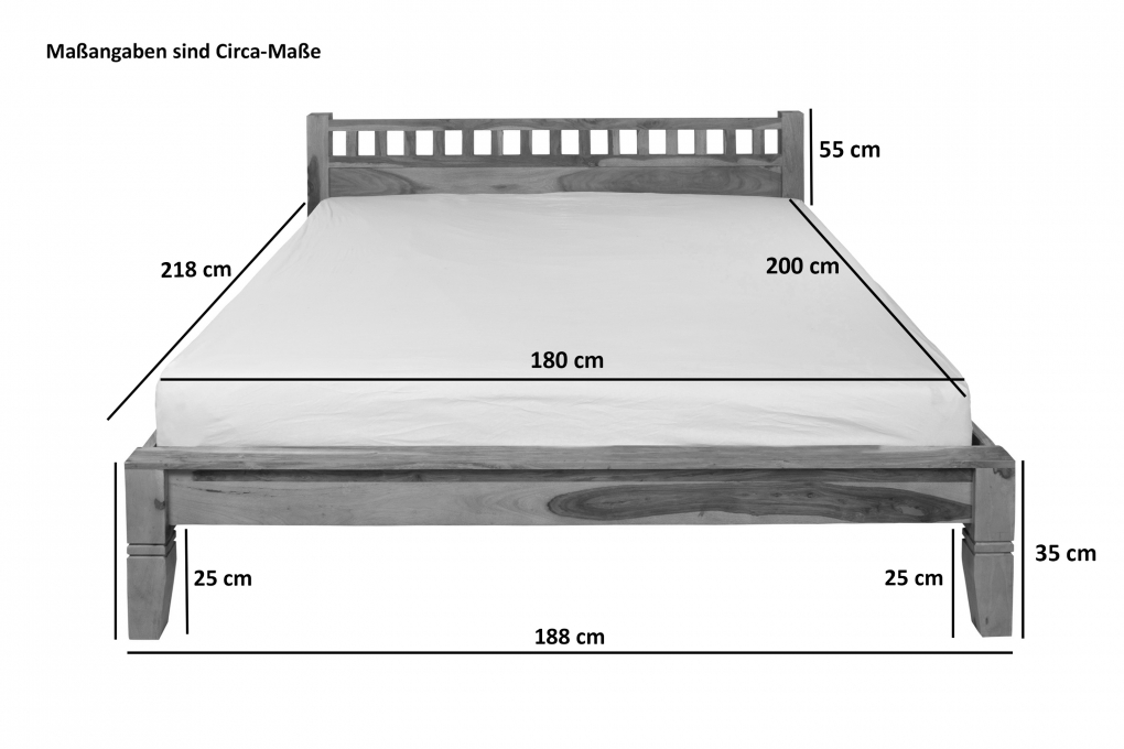 Massivholzbett natur 180 x 200 cm aus Sheeshamholz Aida itemprop=