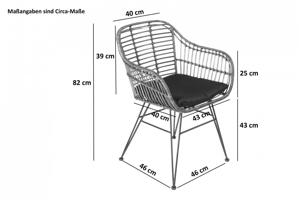 Esszimmerstuhl Armlehnenstuhl Rattan Farbe anthrazit inkl. Kissen ANTALYA itemprop=