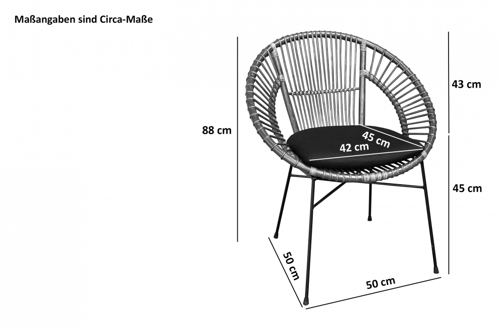 Esszimmerstuhl Korbstuhl Rattan Farbe anthrazit inkl. Sitzkissen GENUA itemprop=