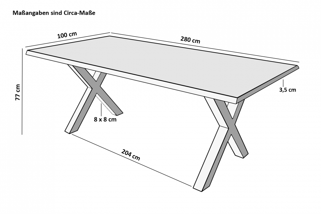 Baumkante Esstisch Indisches Rosenholz shinafarben  280x100 X-Gestell schwarz Lotti itemprop=