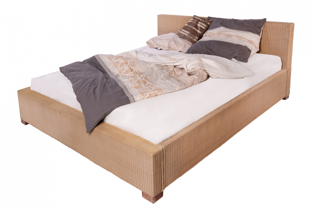 Loombett Korbbett Doppelbett Beige aus Loom-Geflecht 140 x 200 cm TUNIS itemprop=