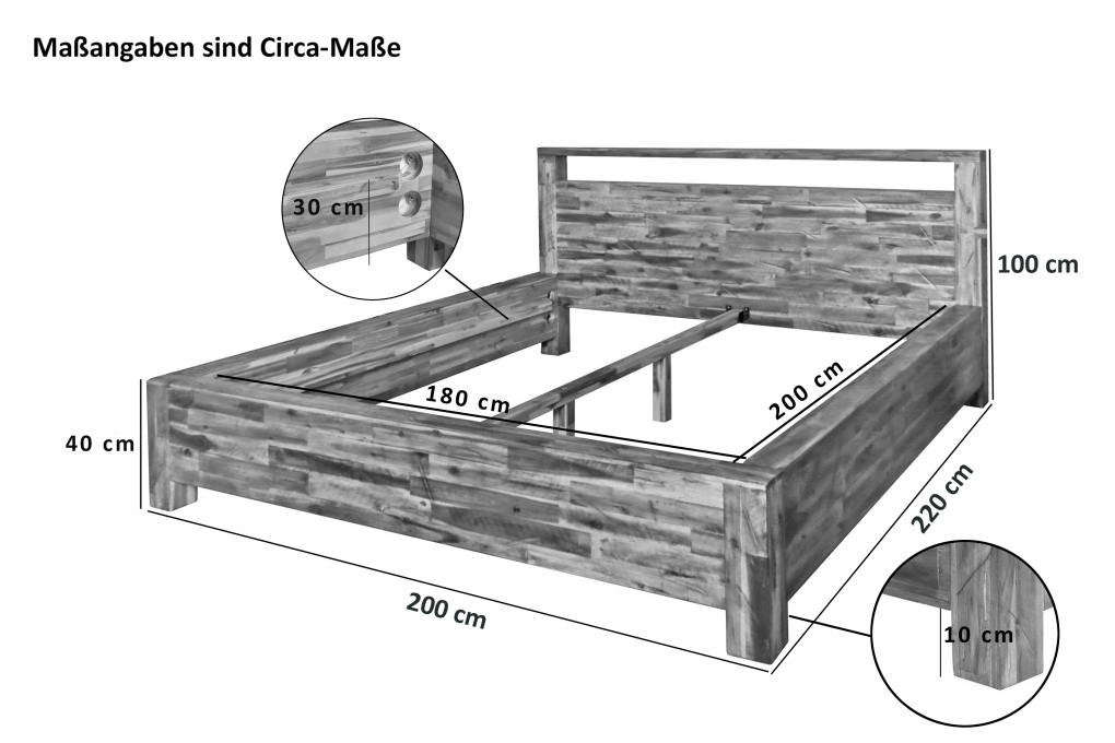 Echtholzbett Massivholzbett 180 x 200 cm Akazie natur HAVELOCK itemprop=