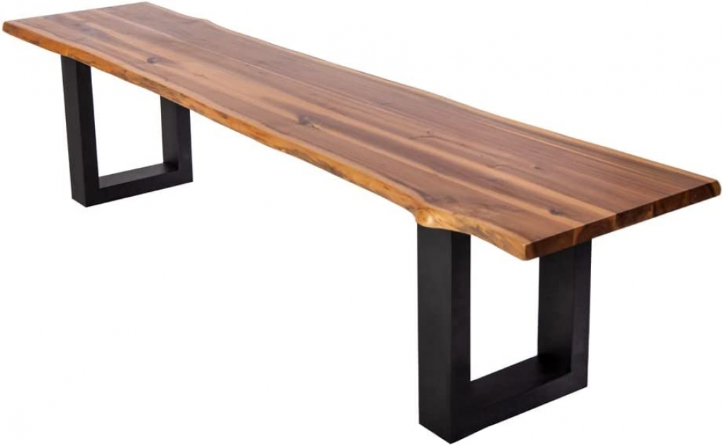 Outdoor-Tischgruppe Baumkante 6tlg Akazie massiv mit Bank + 4 Stühlen U-Gestell schwarz AVILA itemprop=