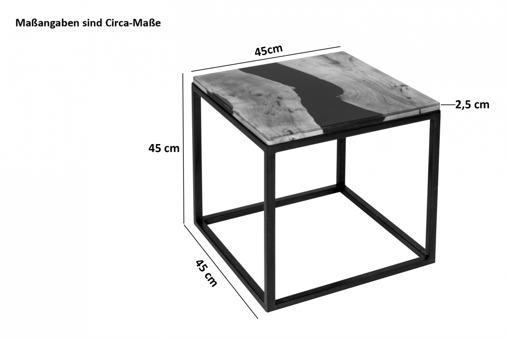 Couchtisch Beistelltisch 45 x 45 cm Akazie massiv mit Kunstharz-Ader und Eisengestell SATI itemprop=
