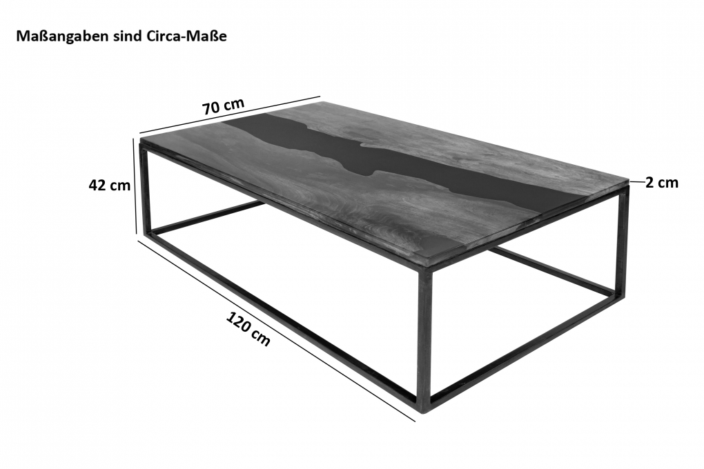 Couchtisch Beistelltisch 120 x 70 cm Akazie massiv mit Kunstharz-Ader und Eisengestell SATI itemprop=