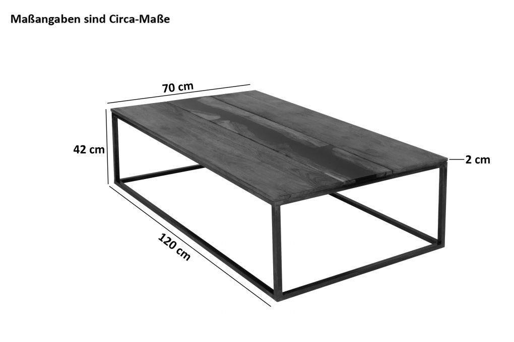 Couchtisch Beistelltisch 120 x 70 cm Akazie massiv mit Kunstharz-Ader mittig und Eisengestell SATI itemprop=