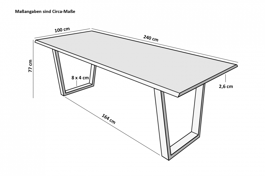 Esstisch Baumkante Massiv Mango naturfarben 240 x 100 silber V-Gestell DORA itemprop=