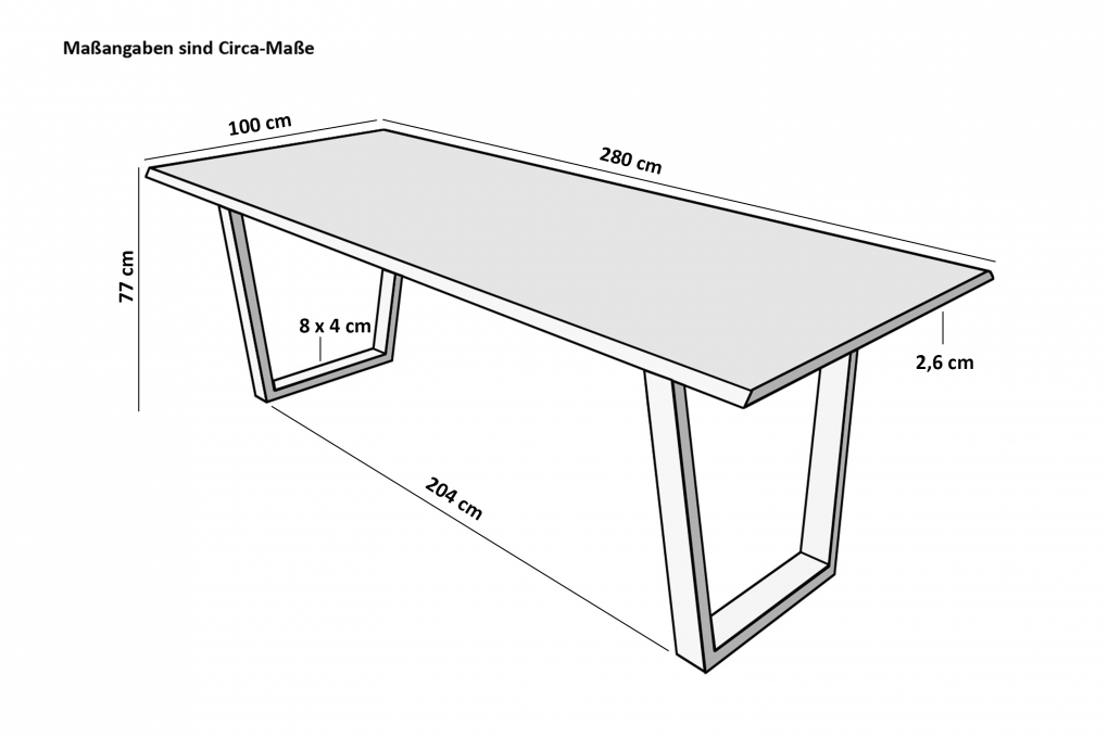 Esstisch Baumkante Massiv Mango naturfarben 280 x 100 silber V-Gestell DORA itemprop=