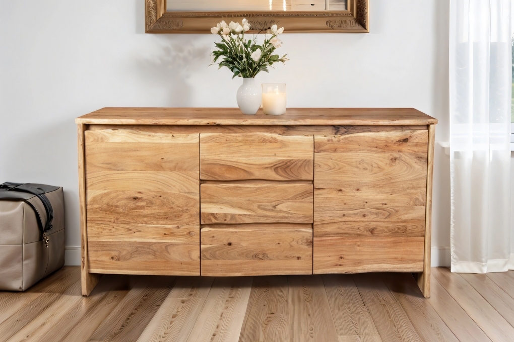 Sideboard Baumkante 170 x 45 x 90 cm Akazienholz massiv naturfarben DAHLIA itemprop=