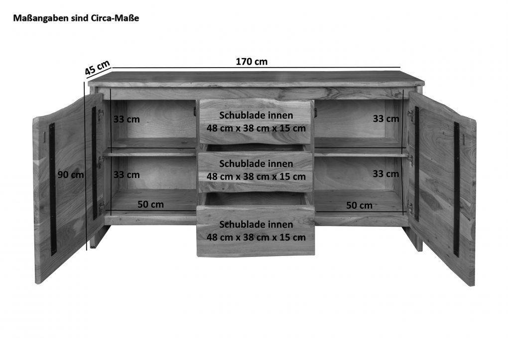 Sideboard Baumkante 170 x 45 x 90 cm Akazienholz massiv nussbaumfarben DAHLIA itemprop=