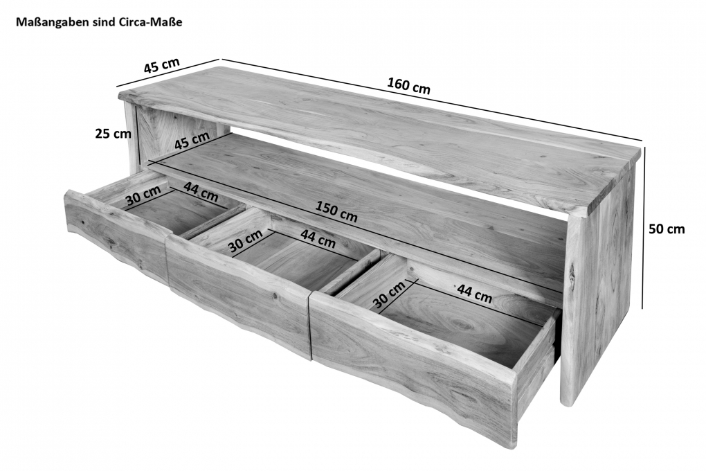 Lowboard TV-Board 160 x 45 x 50 cm Akazienholz massiv naturfarben DAHLIA itemprop=