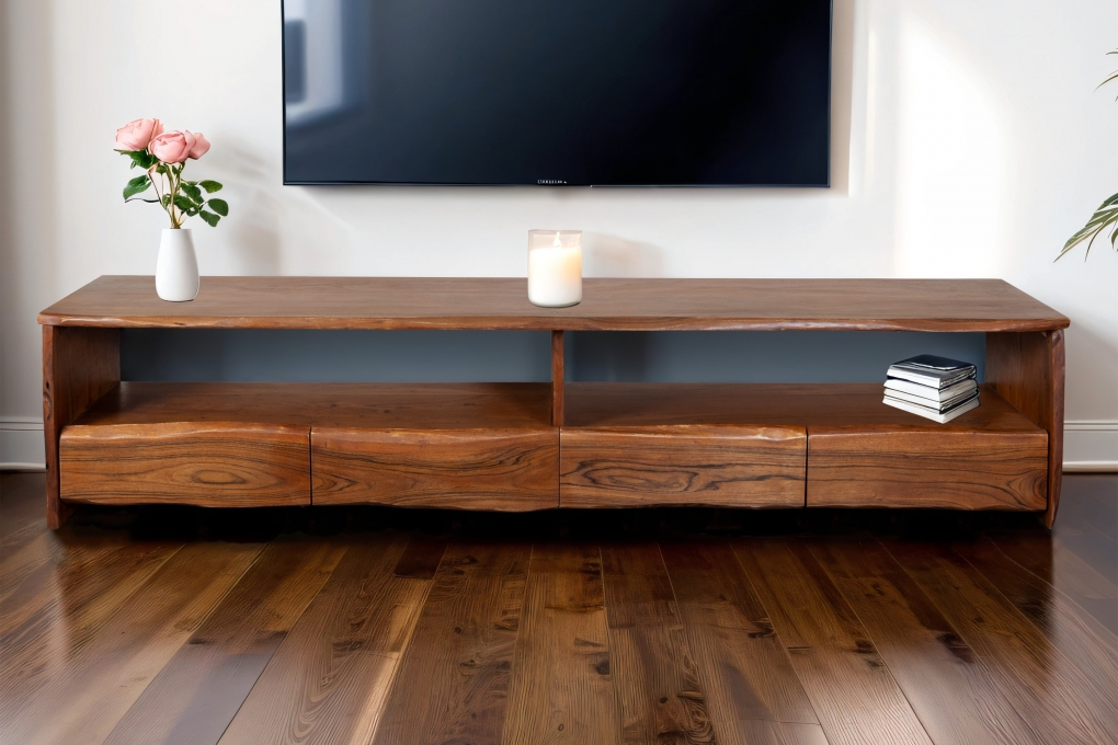 Lowboard TV-Board 230 x 45 x 50 cm Akazienholz massiv nussbaumfarben DAHLIA itemprop=