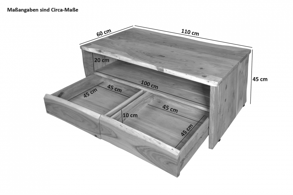 Couchtisch mit Ablage Akazie massiv 110 x 60 x 45 cm naturfarben DAHLIA itemprop=