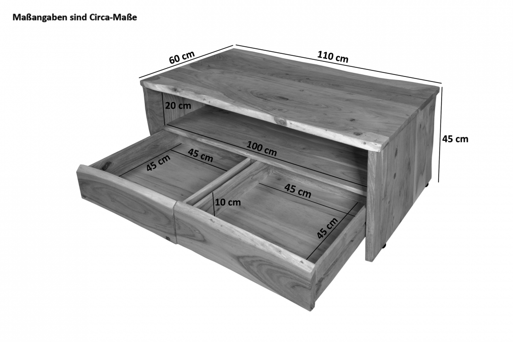 Couchtisch mit Ablage Akazie massiv 110 x 60 x 45 cm nussbaumfarben DAHLIA itemprop=