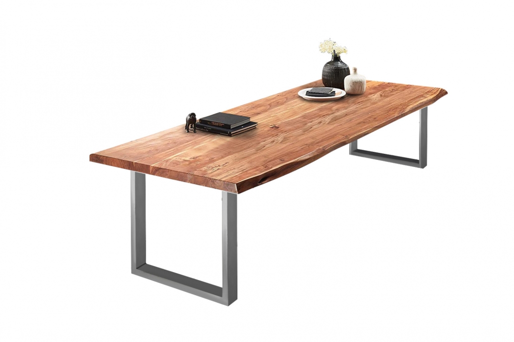  Esstisch Baumkante massiv Akazie natur 240 x 120 silber VALIN itemprop=