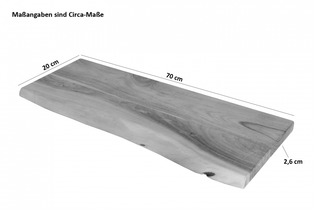 Steckboard mit Baumkante Wandregal Akazie massiv naturfarben lackiert 70 x 20 Amanda itemprop=