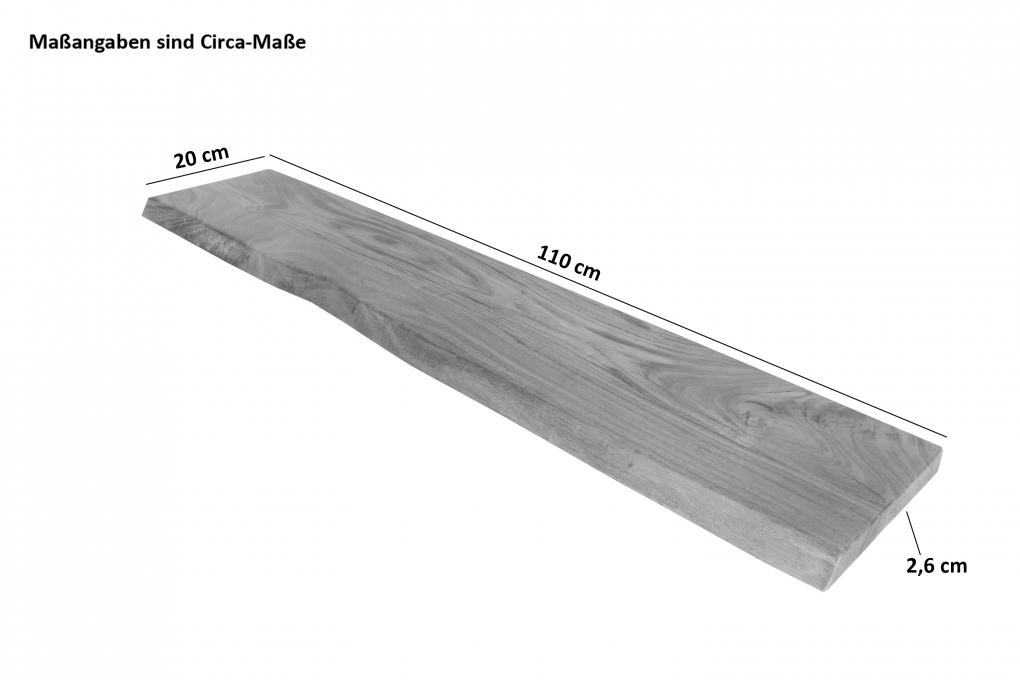 Steckboard mit Baumkante Wandregal Akazie massiv naturfarben lackiert 110 x 20 Amanda itemprop=