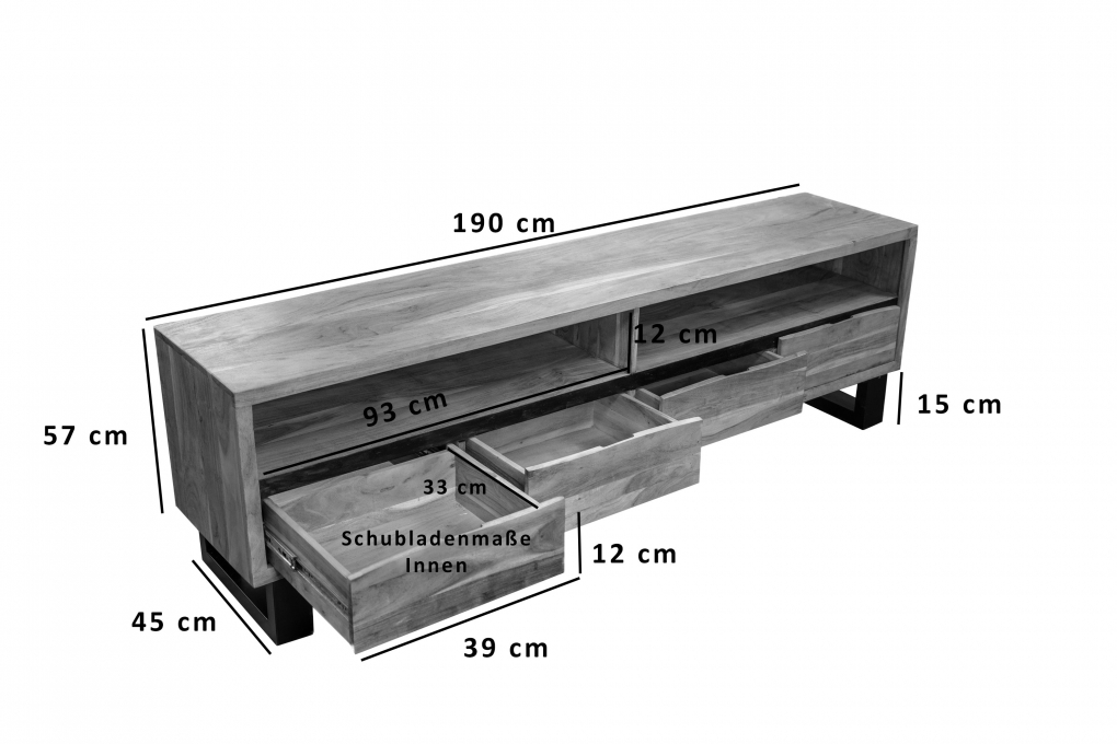 Lowboard TV-Board 190 x 57 x 45 cm Akazienholz naturfarben KYOTO itemprop=