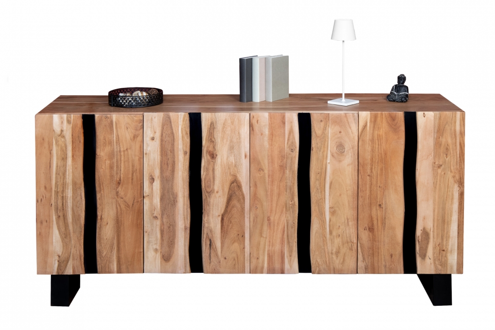 Sideboard Baumkante 180 x 85 x 45 cm Akazienholz massiv naturfarben Kyoto II itemprop=