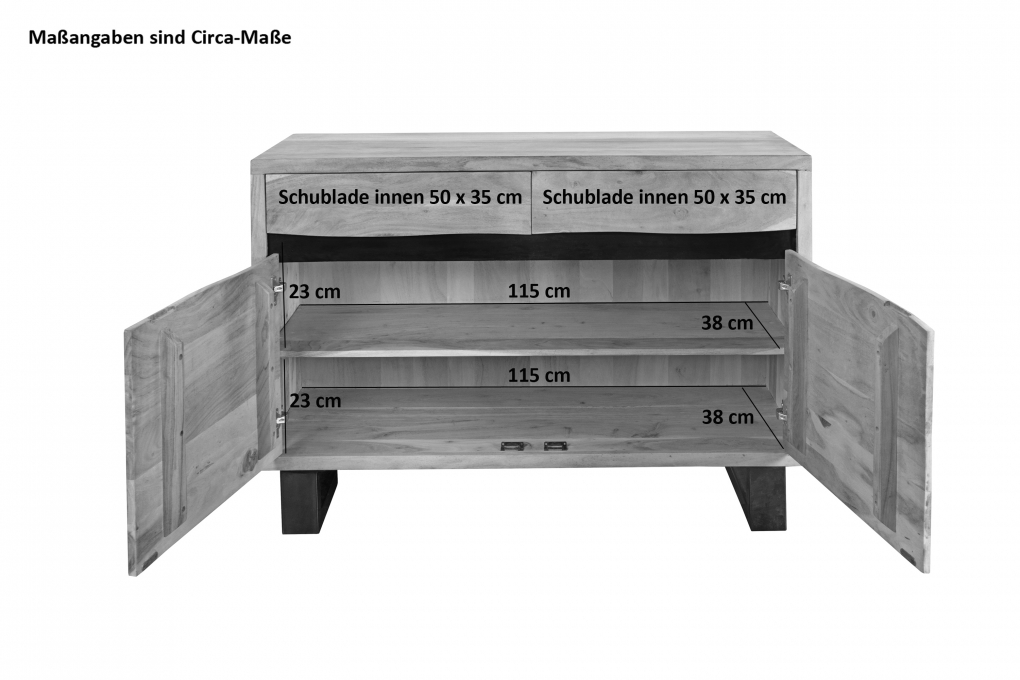 Sideboard Baumkante 120 x 70 cm Akazienholz massiv naturfarben Kyoto I itemprop=