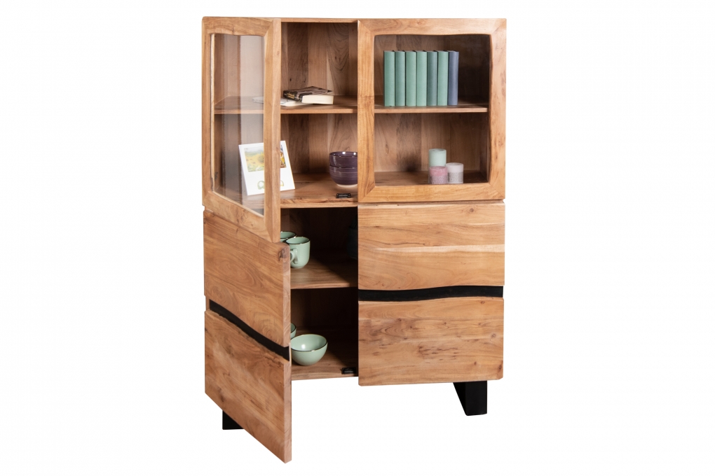 Highboard 103 x 148 cm Akazienholz naturfarben KYOTO I itemprop=