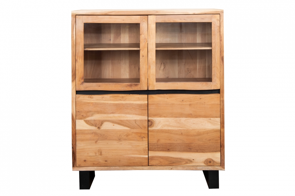 Highboard 118 x 140 cm Akazienholz naturfarben KYOTO II itemprop=