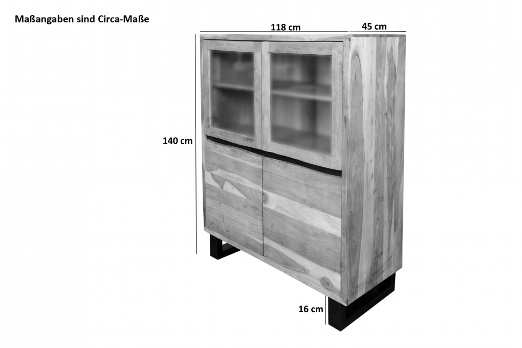 Highboard 118 x 140 cm Akazienholz naturfarben KYOTO II itemprop=