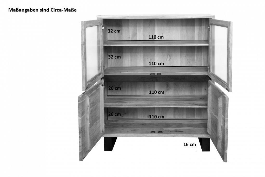 Highboard 118 x 140 cm Akazienholz naturfarben KYOTO II itemprop=