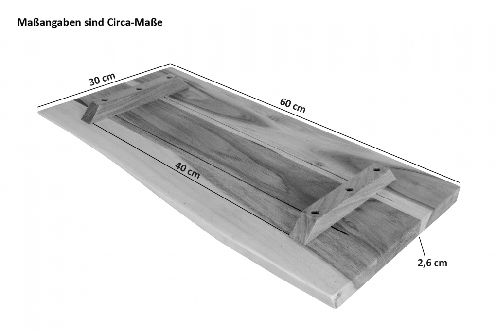 Holzplatte Arya mit echter Baumkante (einseitig), 60 x 30 cm, Akazienholz naturfarben, massiv & lackiert itemprop=
