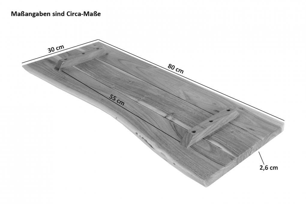 Holzplatte Arya mit echter Baumkante (einseitig), 80 x 30 cm, Akazienholz naturfarben, massiv & lackiert itemprop=