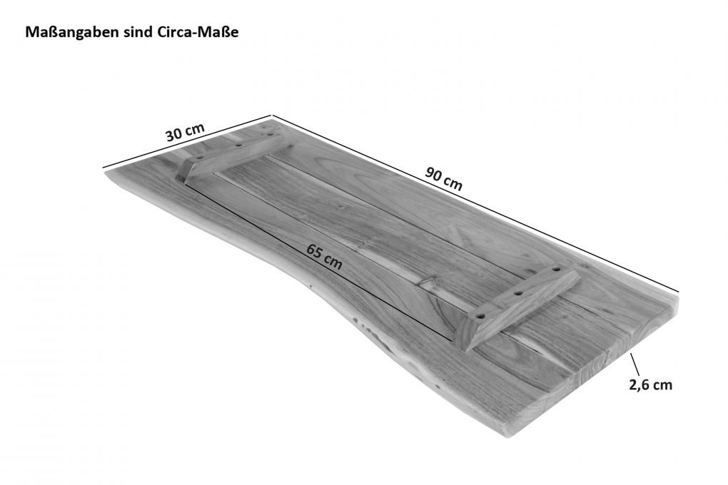 Holzplatte Arya mit echter Baumkante (einseitig), 90 x 30 cm, Akazienholz naturfarben, massiv & lackiert itemprop=