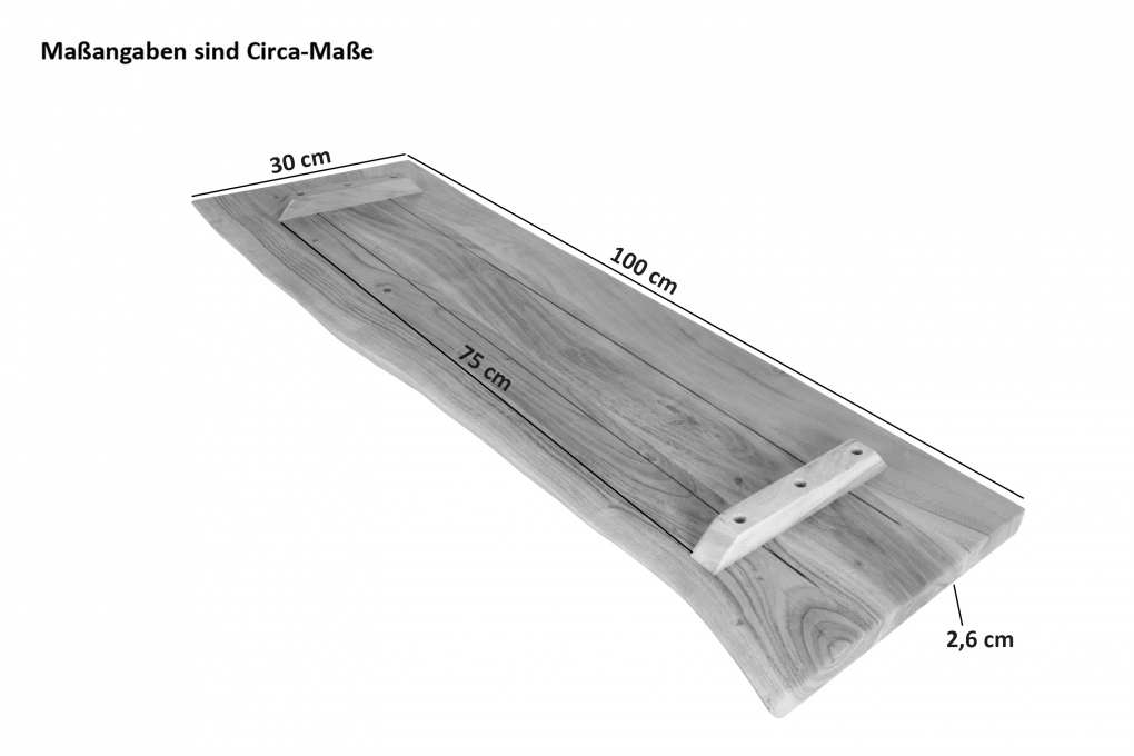 Holzplatte Arya mit echter Baumkante (einseitig), 100 x 30 cm, Akazienholz naturfarben, massiv & lackiert itemprop=