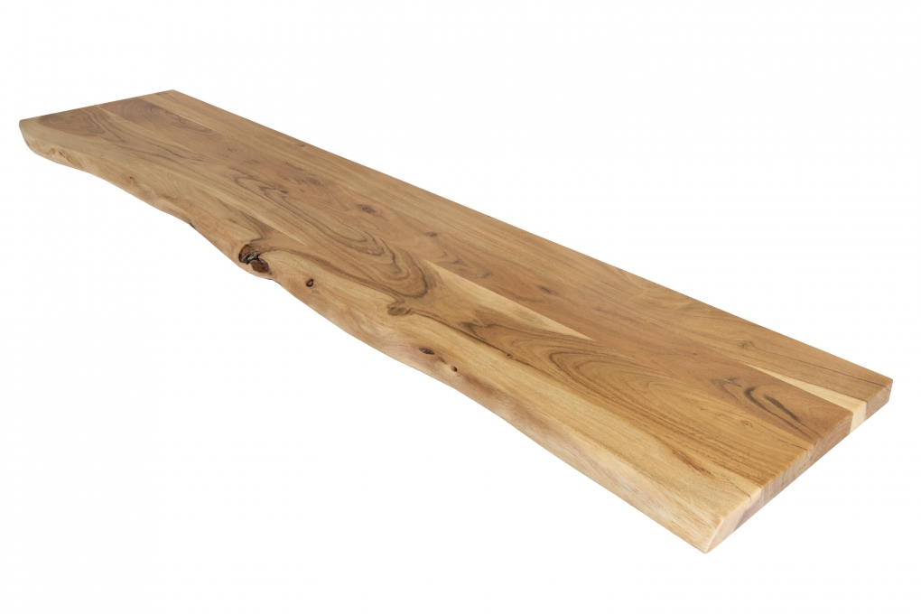 Holzplatte Arya mit echter Baumkante (einseitig), 120 x 30 cm, Akazienholz naturfarben, massiv & lackiert itemprop=