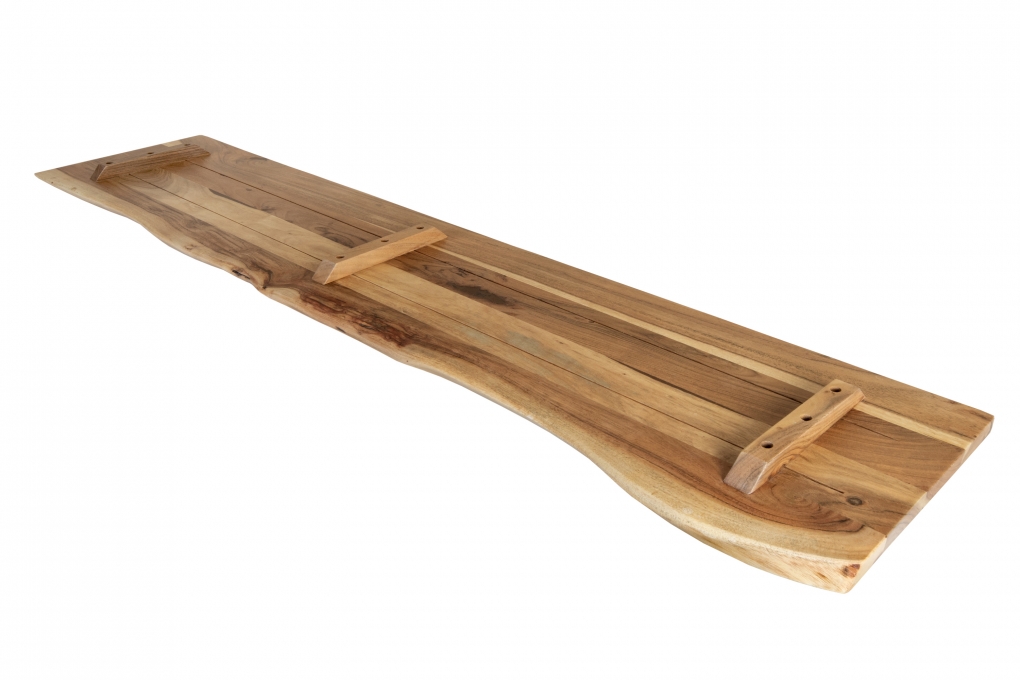 Holzplatte Arya mit echter Baumkante (einseitig), 120 x 30 cm, Akazienholz naturfarben, massiv & lackiert itemprop=