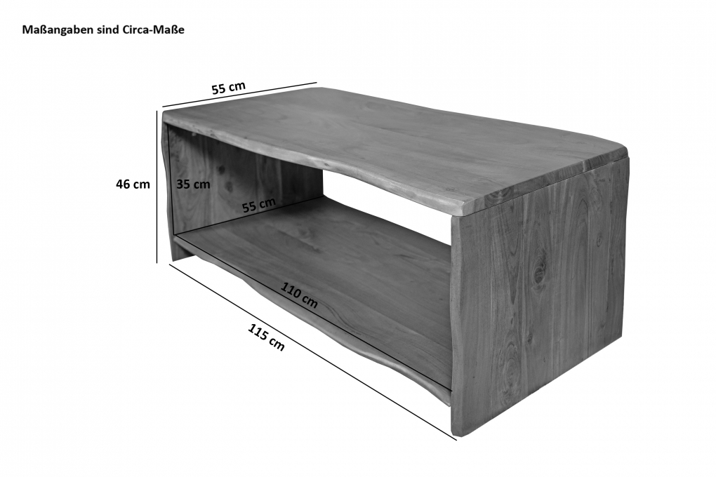 Couchtisch mit Ablage Akazie massiv 115 x 55 x 45 cm nussbaumfarben ADA itemprop=