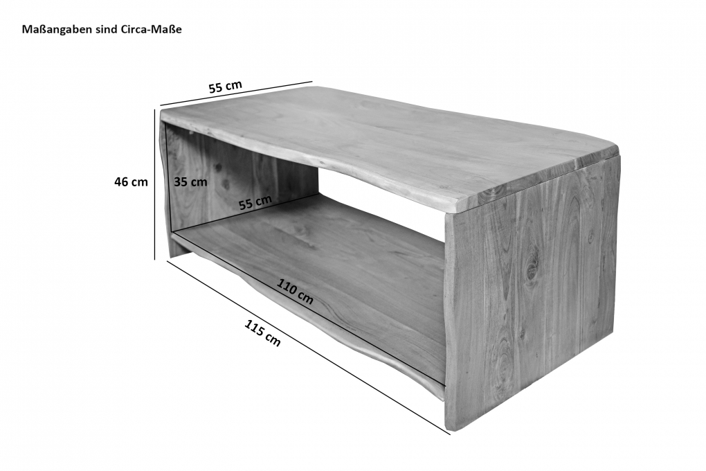 Couchtisch mit Ablage Akazie massiv 115 x 55 x 45 cm naturfarben ADA itemprop=