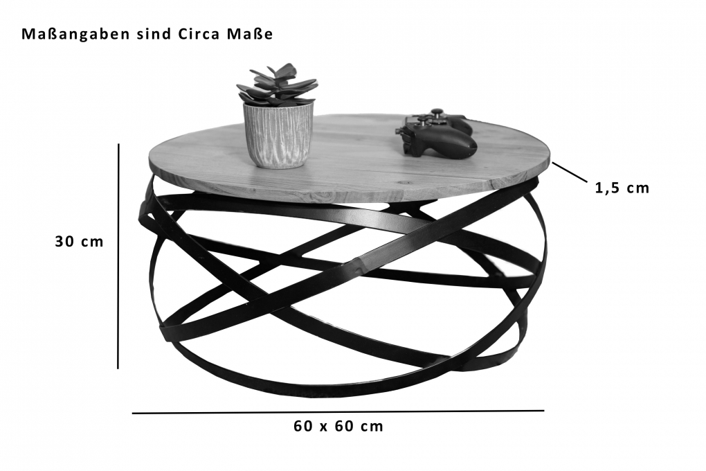 Couchtisch rund im Industrial-Design Akazie massiv 60 x 60 x 30 cm naturfarben Allison itemprop=