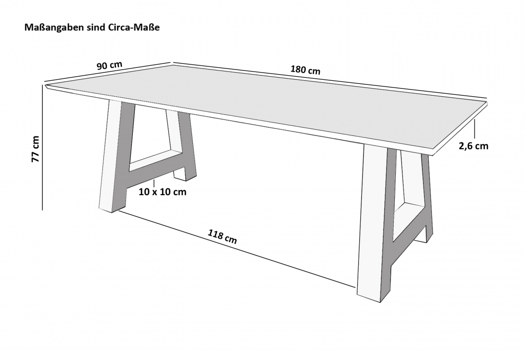 Esstisch 180 x 90 cm Akazie massiv naturfarben Schweizer Kante A-Gestell AMALIE itemprop=