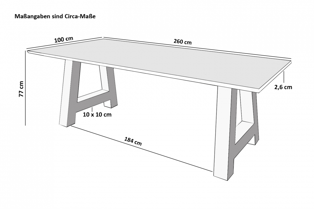 Esstisch 260 x 100 cm Akazie massiv naturfarben Schweizer Kante A-Gestell AMALIE itemprop=