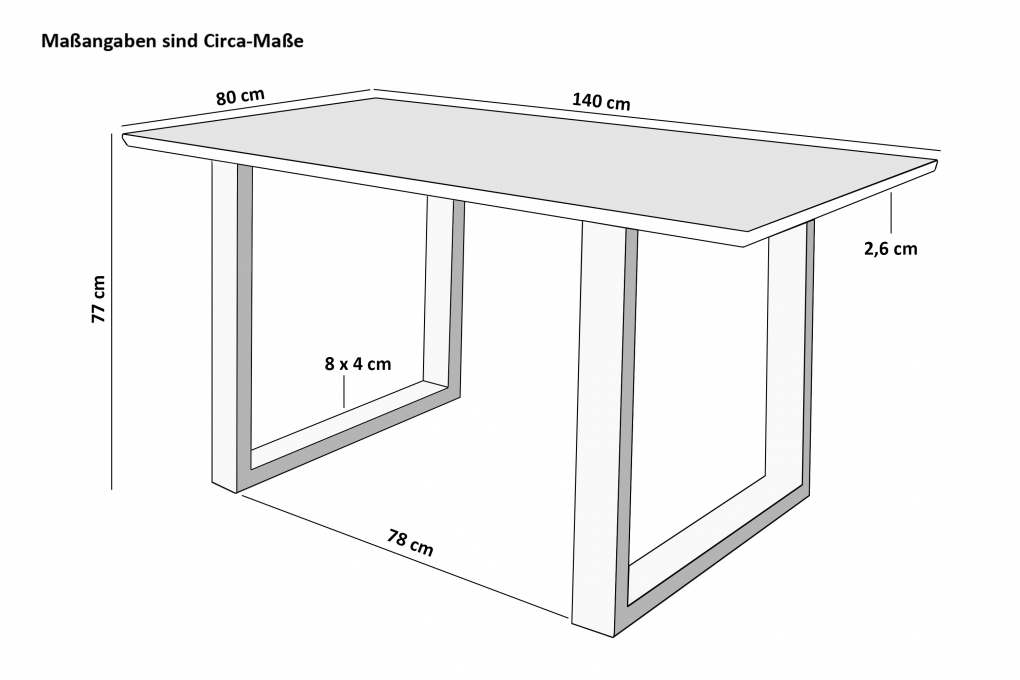 Esstisch 140x80cm Akazie massiv nussbaumfarben schweizer Kante U-Gestell ATLANTA itemprop=