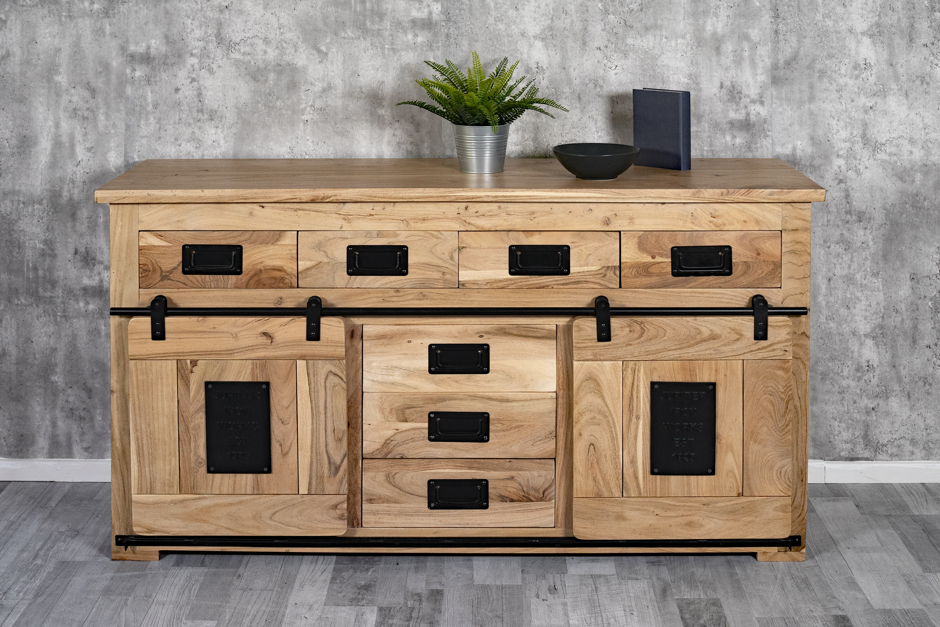 sideboard kommode akazienholz massiv naturfarben 150 x 90 x 45 cm