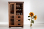 Highboard Vitrine 100 x 175 x 45 cm Akazienholz massiv nussbaumfarben LIBRO