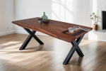 Esstisch Baumkante massiv Akazie Nussbaum 140 x 80 X-Gestell schwarz TOMASO